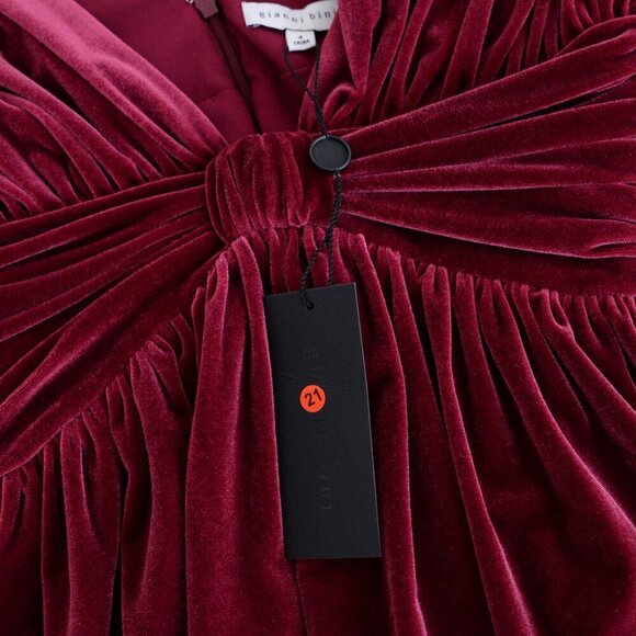 Gianni Bini Mariah Burgundy Long Sleeve Plunging V-Neckline Velvet Mini Dress 4 - Picture 9 of 12